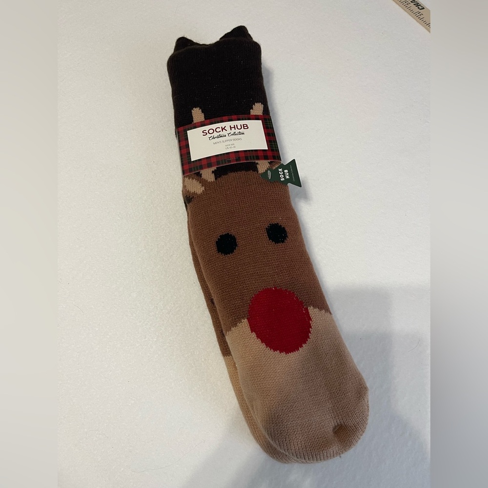 Sock Hub Christmas Collection Holiday Rudolph Slipper Socks Mens Sock Size 10-13